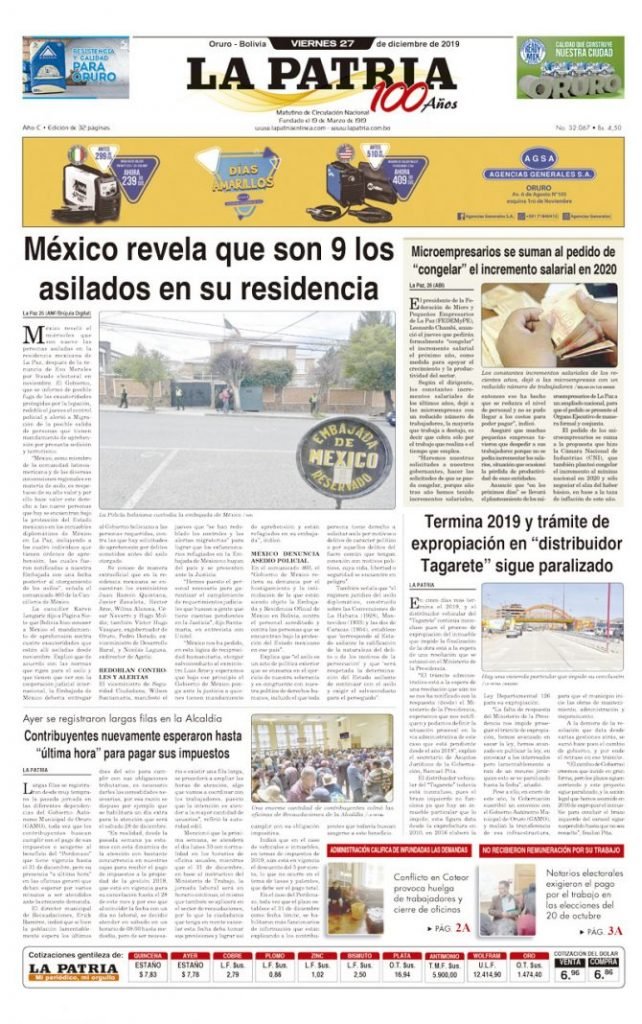 Portadas impresas del periódico La Patria