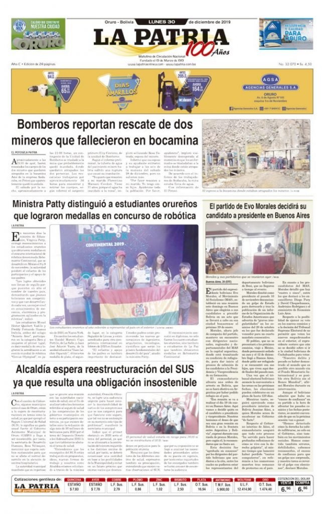 Portadas impresas del periódico La Patria