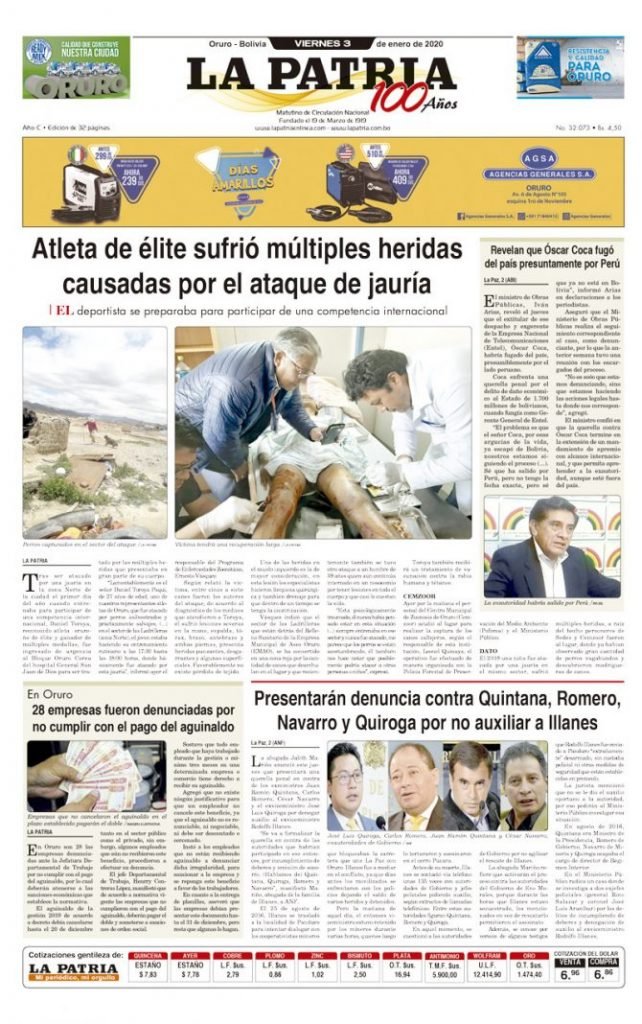 Portadas impresas del periódico La Patria