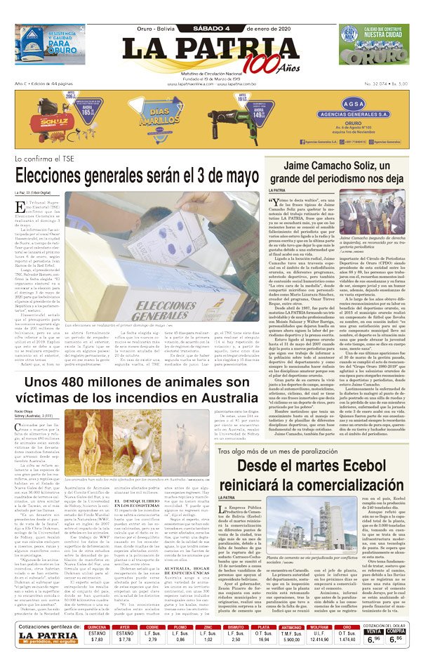 Portadas impresas del periódico La Patria