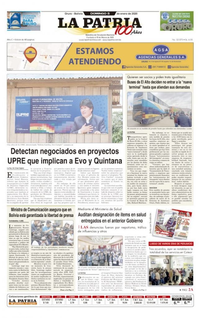 Portadas impresas del periódico La Patria