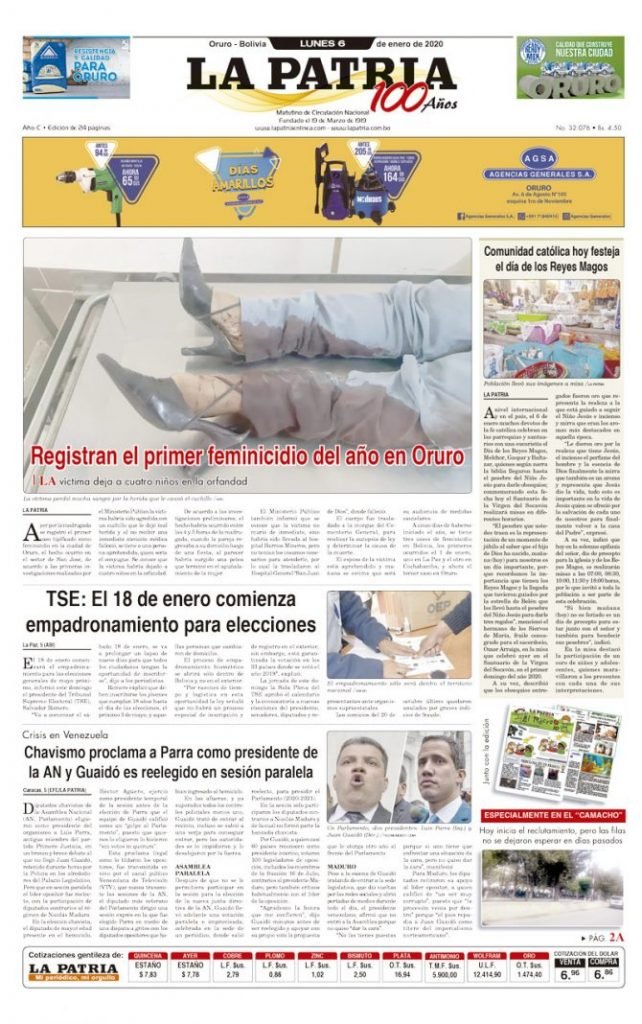 Portadas impresas del periódico La Patria