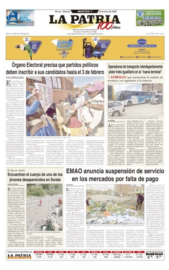 Portadas impresas del periódico La Patria