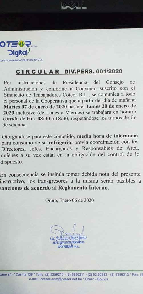 Coteor horario corrido