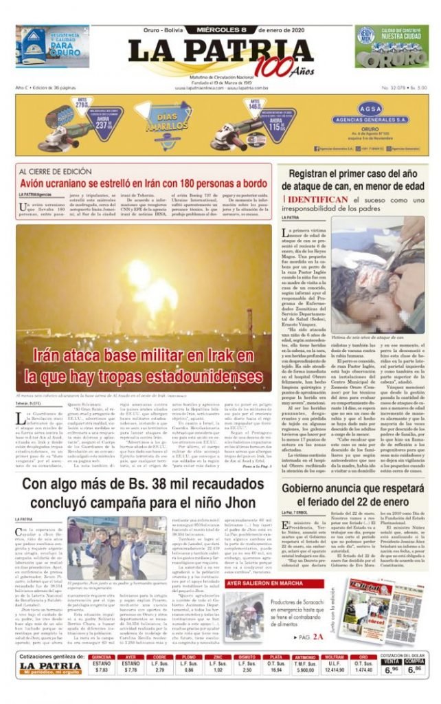 Portadas impresas del periódico La Patria