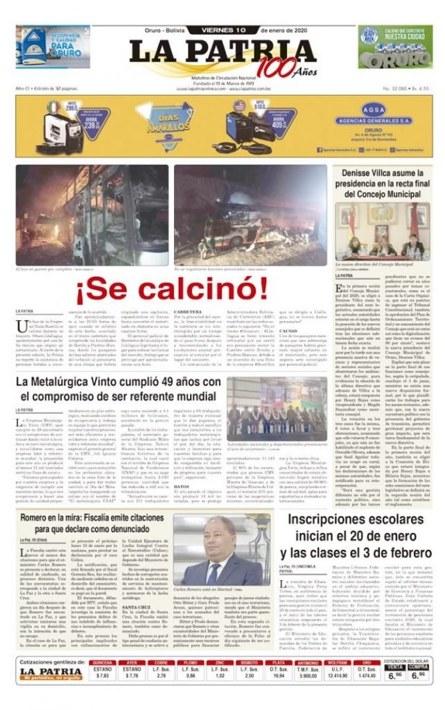 Portadas impresas del periódico La Patria