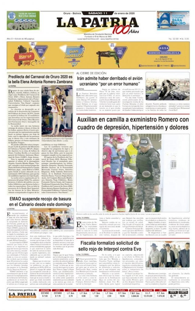 Portadas impresas del periódico La Patria