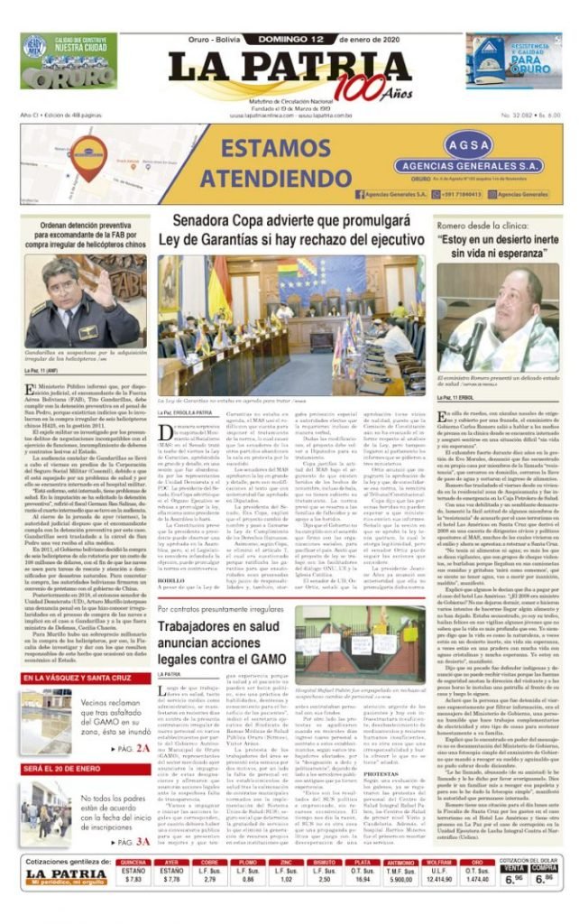 Portadas impresas del periódico La Patria