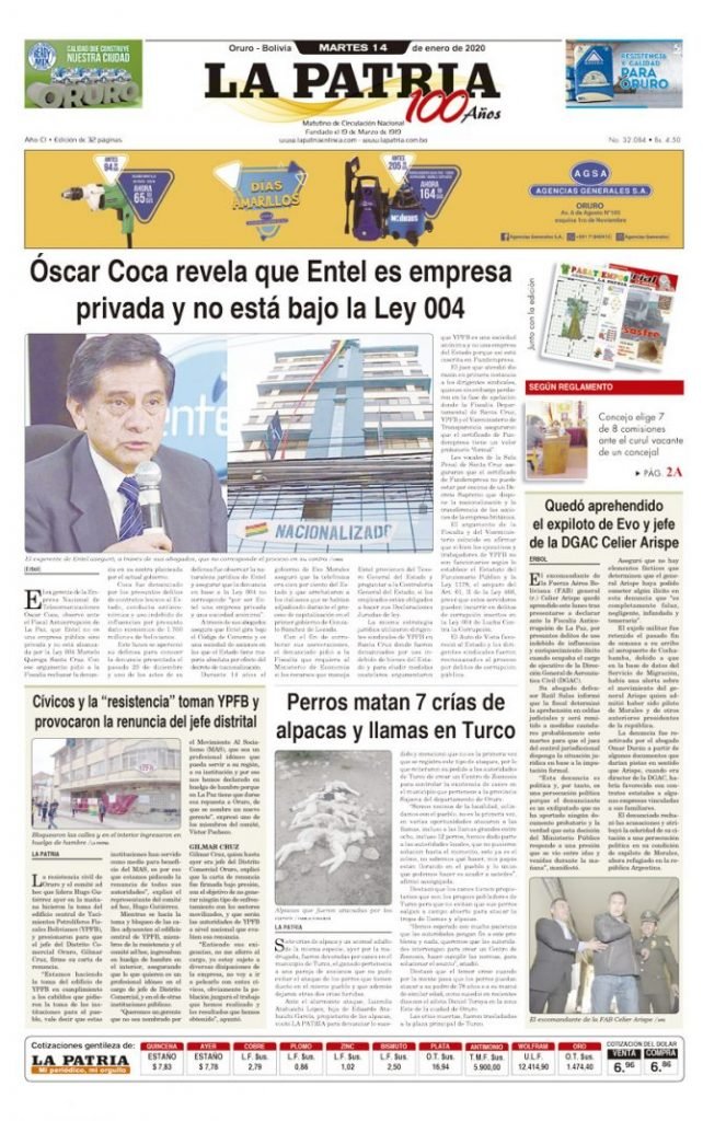 Portadas impresas del periódico La Patria