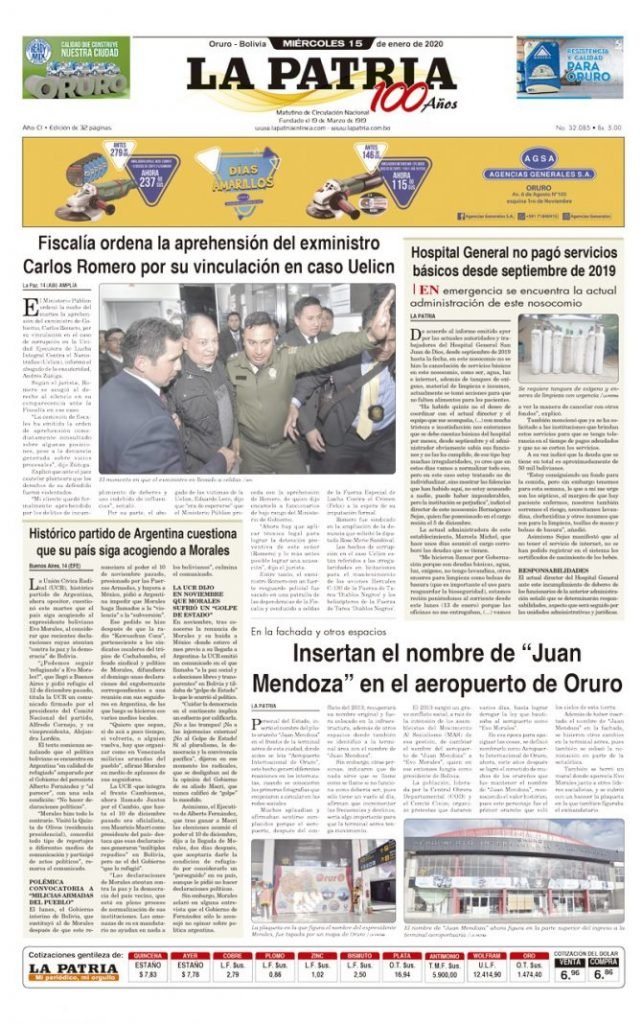 Portadas impresas del periódico La Patria
