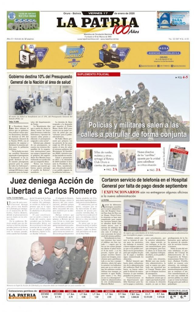 Portadas impresas del periódico La Patria