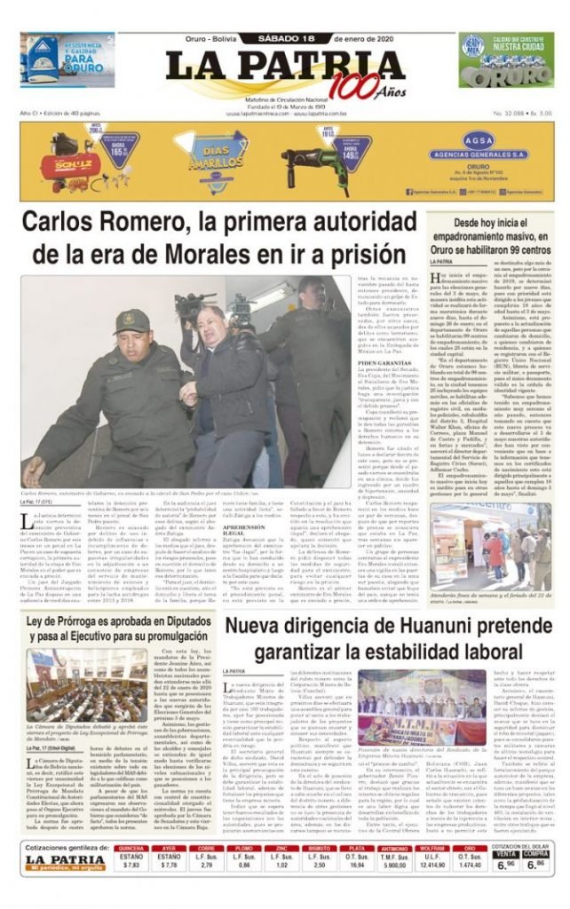 Portadas impresas del periódico La Patria