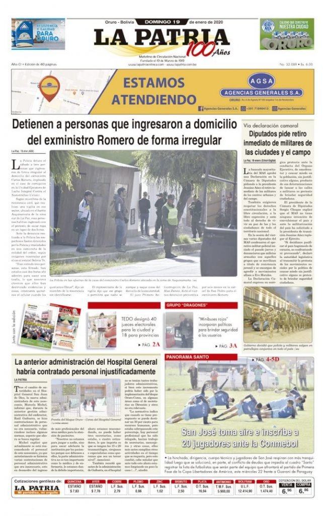 Portadas impresas del periódico La Patria
