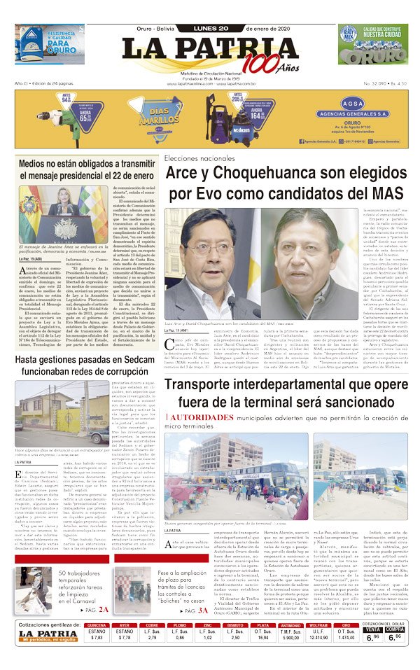 Portadas impresas del periódico La Patria