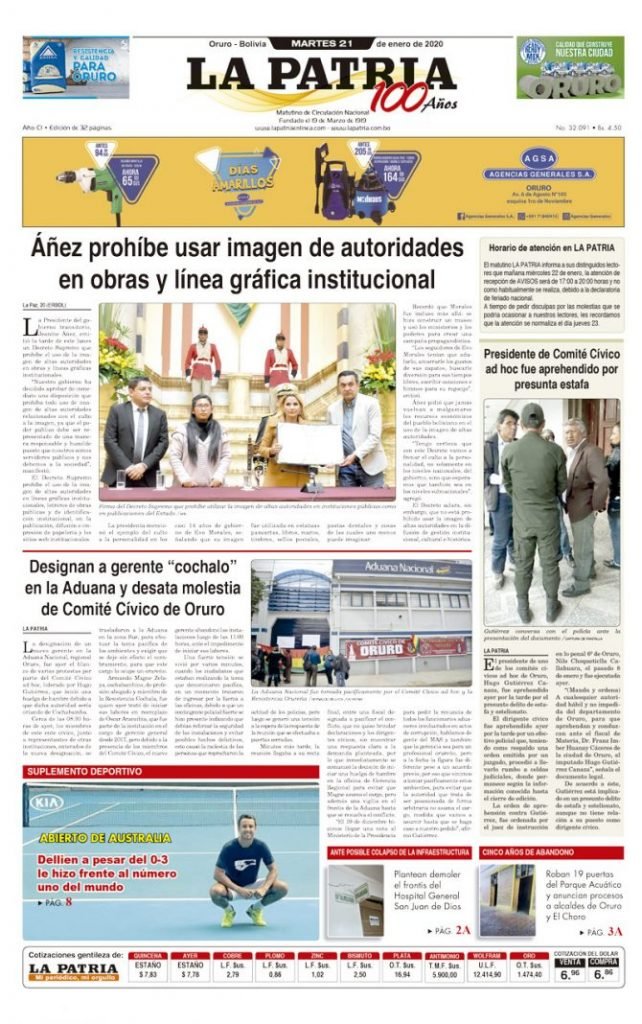 Portadas impresas del periódico La Patria