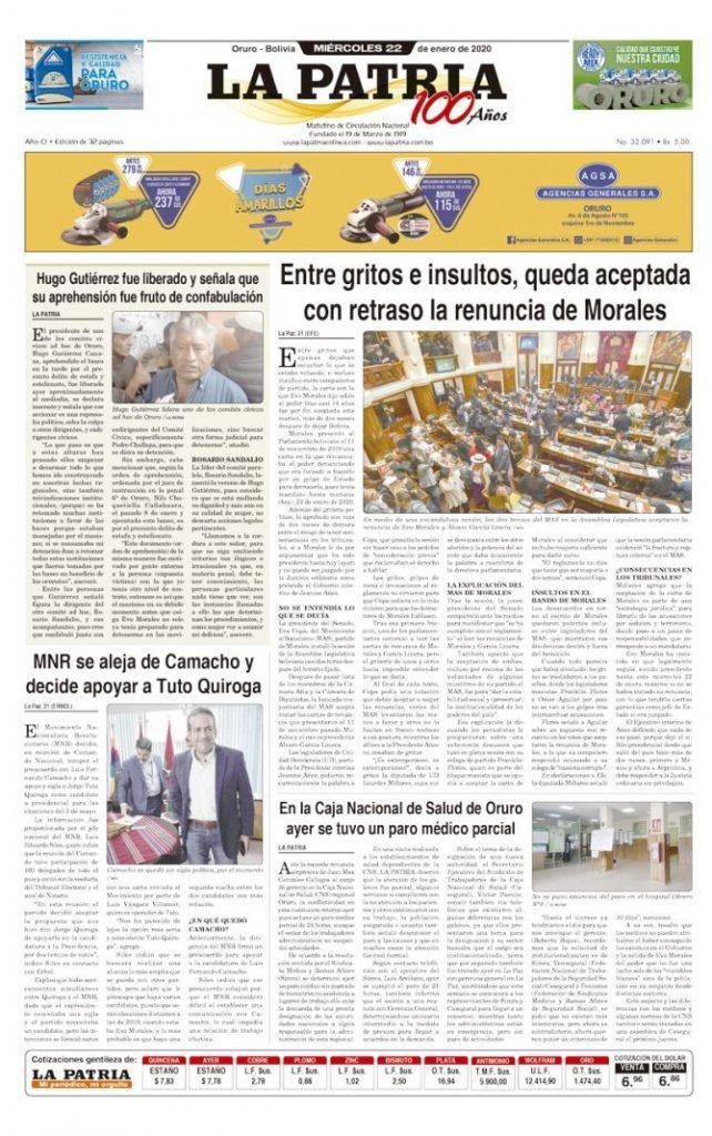 Portadas impresas del periódico La Patria