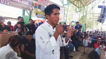 Andrónico Rodríguez durante su intervención en un acto de las federaciones del trópico cochabambino