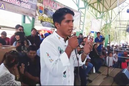 Andrónico Rodríguez durante su intervención en un acto de las federaciones del trópico cochabambino