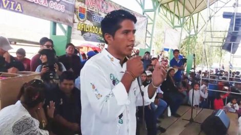 Andrónico Rodríguez durante su intervención en un acto de las federaciones del trópico cochabambino