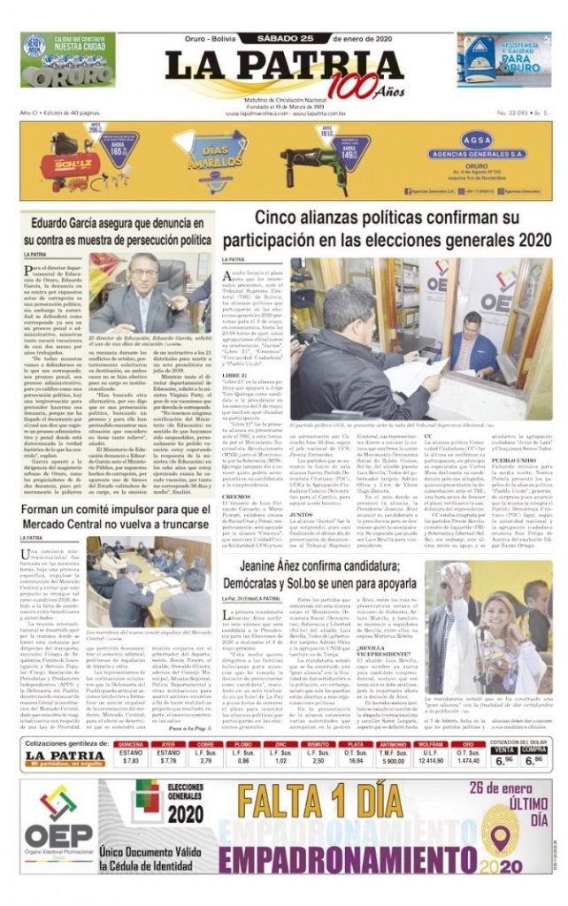 Portadas impresas del periódico La Patria