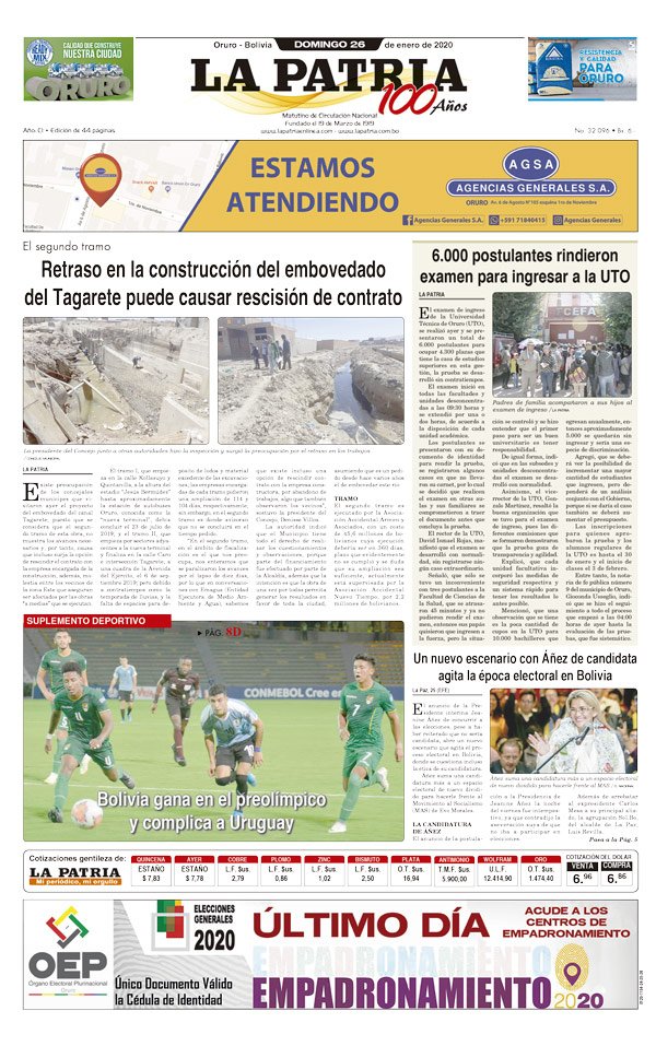 Portadas impresas del periódico La Patria