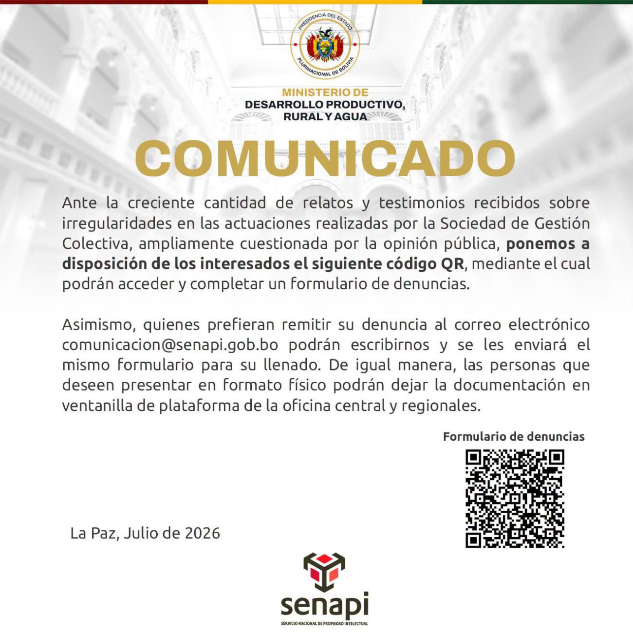 Comunicado de Senapi