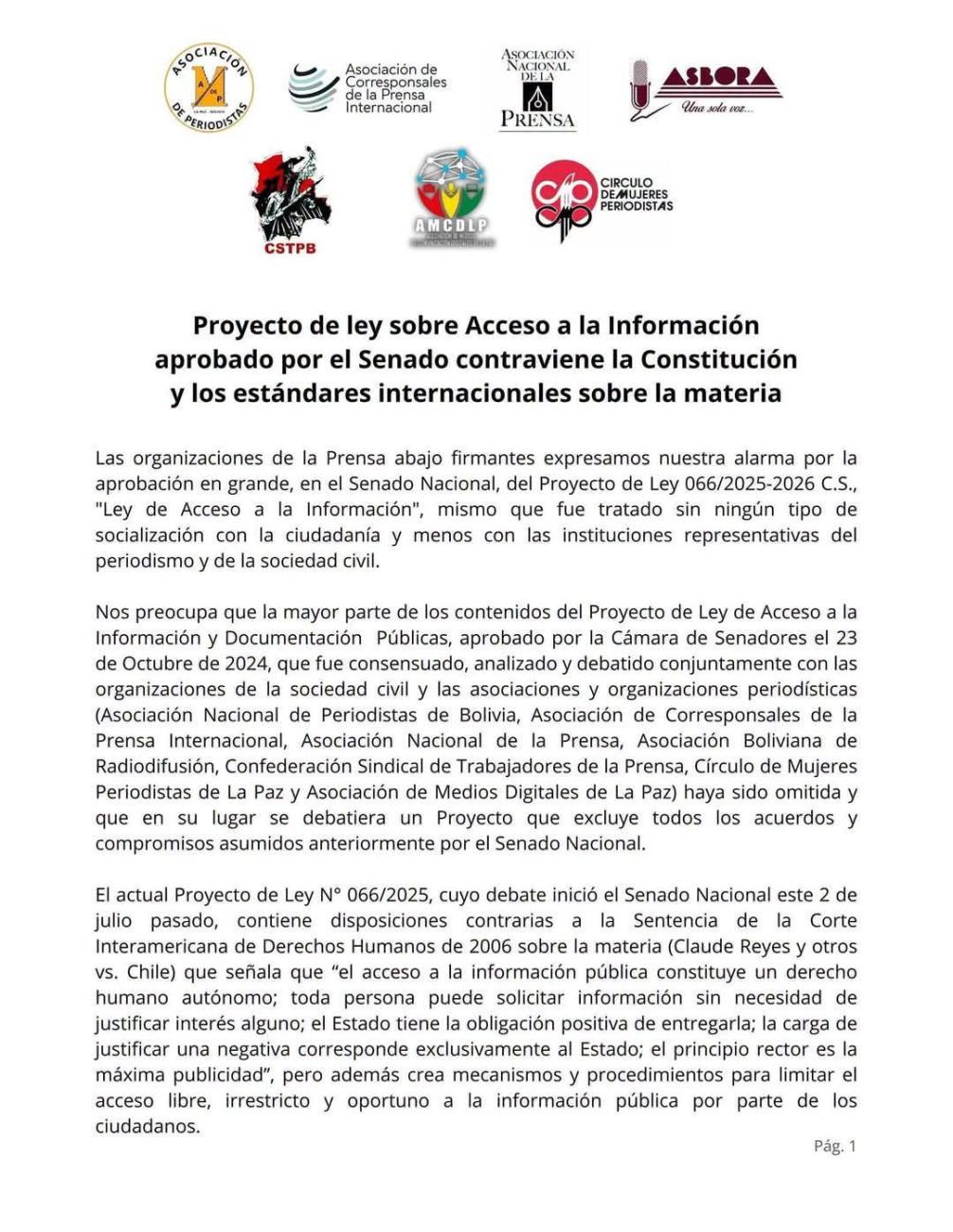 un segundo proyecto de Ley de Acceso a la Información en la Cámara de Senadores