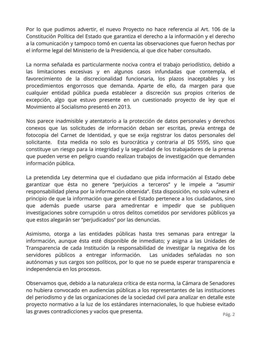 un segundo proyecto de Ley de Acceso a la Información en la Cámara de Senadores