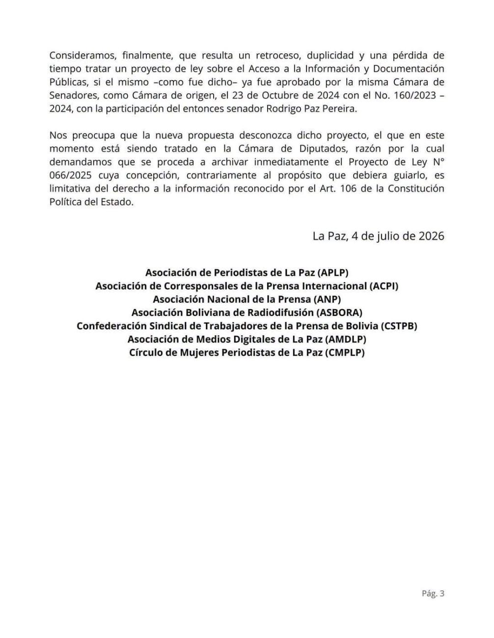 un segundo proyecto de Ley de Acceso a la Información en la Cámara de Senadores