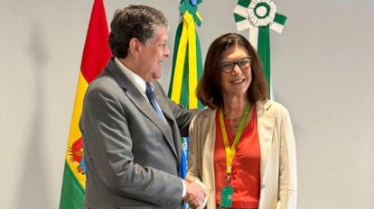 El ministro de Hidrocarburos, Marcelo Blanco y la presidenta de Petrobras, Magda Chambriard