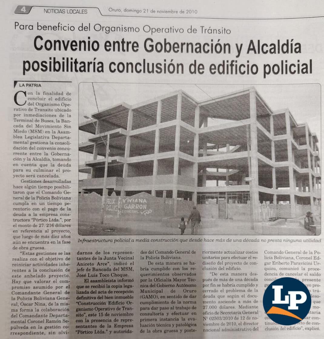 publicación de La Patria de 2010
