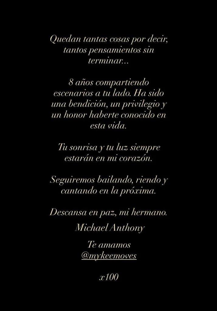 El texto de Rauw Alejandro despidiendo al bailarín