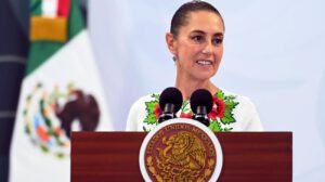 La mandataria de México Claudia Sheinbaum, hablando durante una rueda de prensa