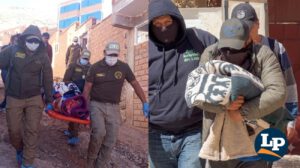 Traslado del cuerpo por la Felcv (d). Custodia del presunto autor del feminicidio (iz)