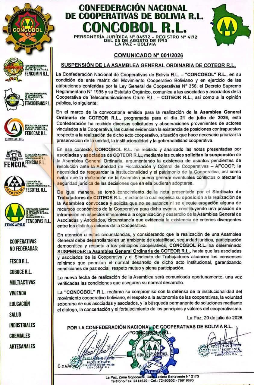 Comunicado de la Concobol
