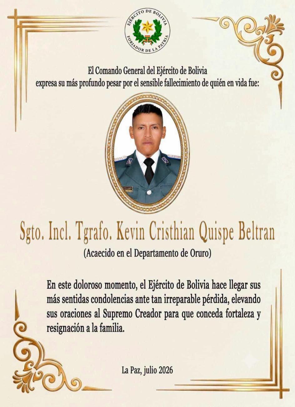 Condolencia por el fallecimiento del sargento Quispe