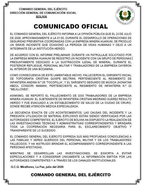 Comunicado oficial del Ejército