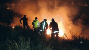 El personal de emergencia trabaja para sofocar el incendio