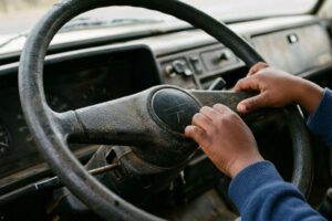 Manos de un Niño en el volante de un camión