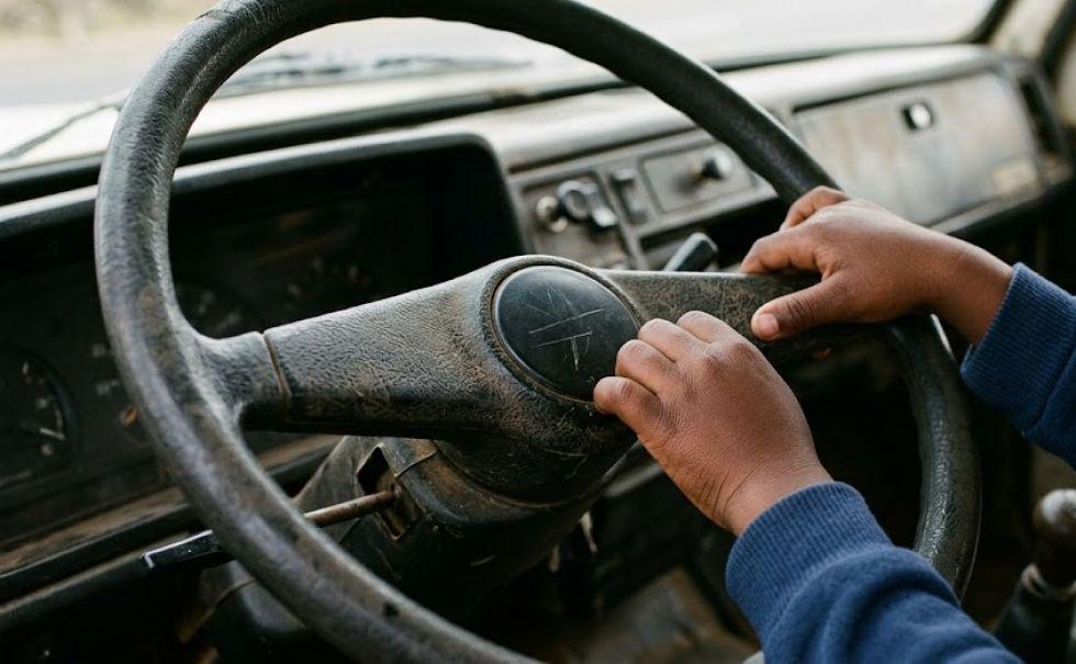 Manos de un Niño en el volante de un camión