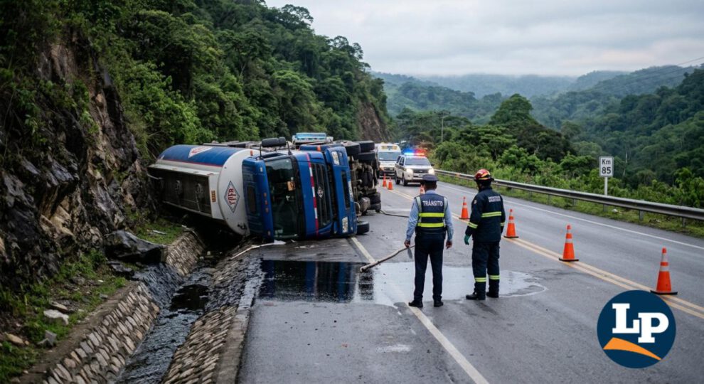 carro cisterna quedó volcado
