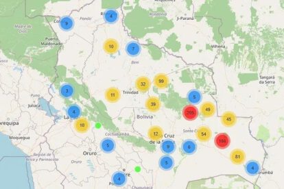 Mapas de Bolivia con focos de calor activos