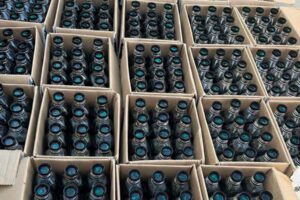137 cajas de cartón contenían 1.643 botellas plásticas con una sustancia líquida sospechosa