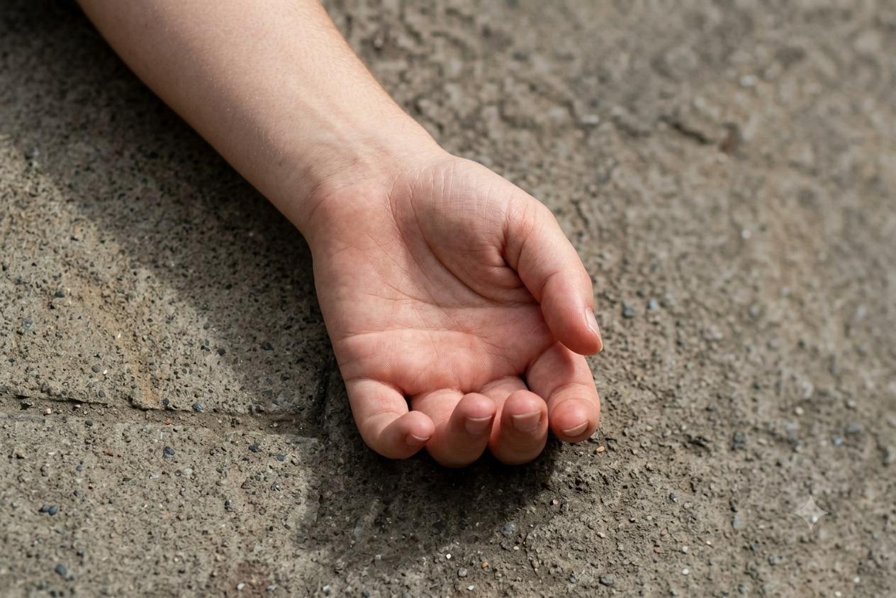 Una mano en el suelo, símbolo de la tragedia