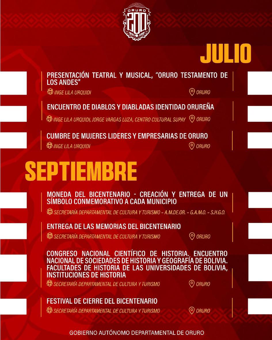 Programa de actividades del Bicentenario de Oruro