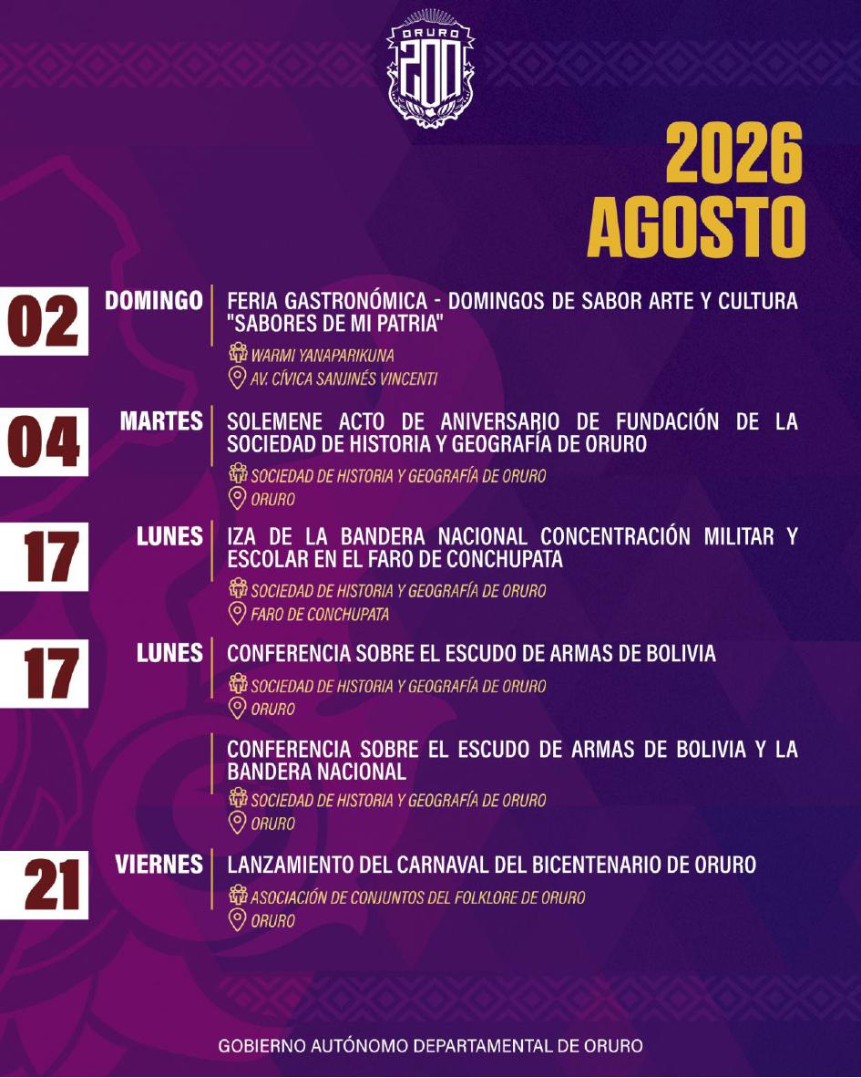 Programa de actividades del Bicentenario de Oruro