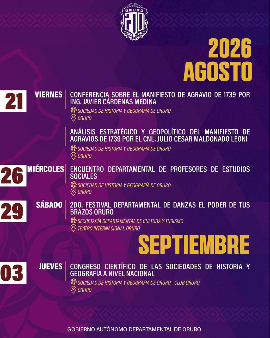 Programa de actividades del Bicentenario de Oruro