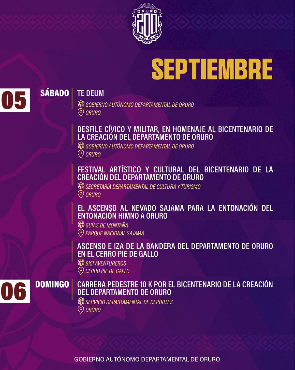 Programa de actividades del Bicentenario de Oruro