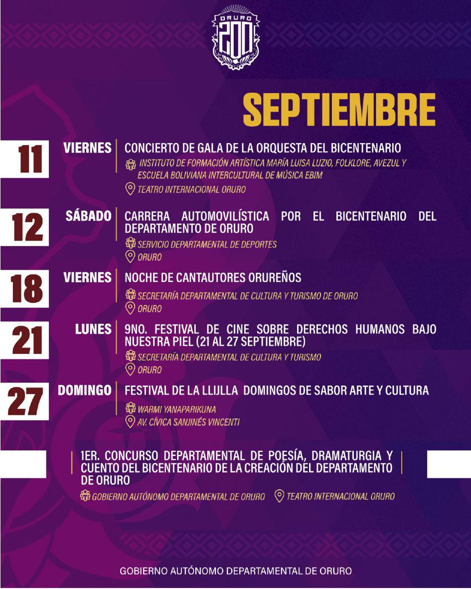 Programa de actividades del Bicentenario de Oruro
