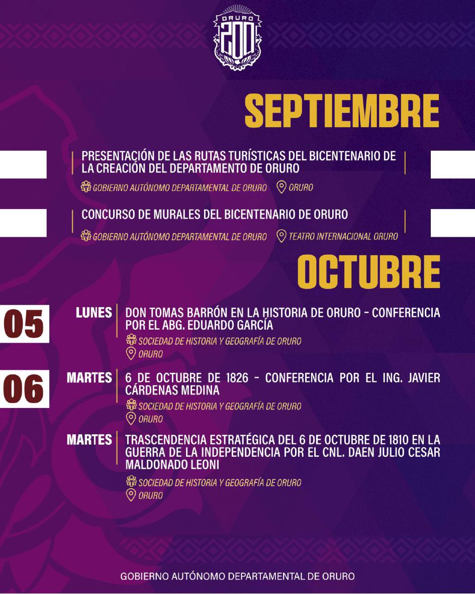 Programa de actividades del Bicentenario de Oruro